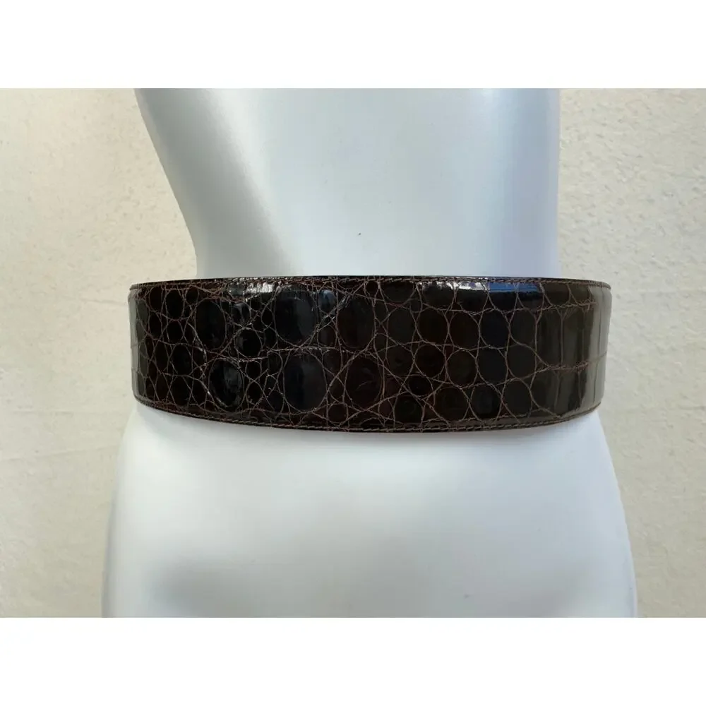 Ralph Lauren Dark Brown Croc-Embossed Leather Belt